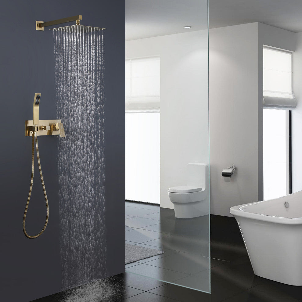 Pressure Balanced Shower System with Rough-In Valve & 10Inch Showerhead, Brushed