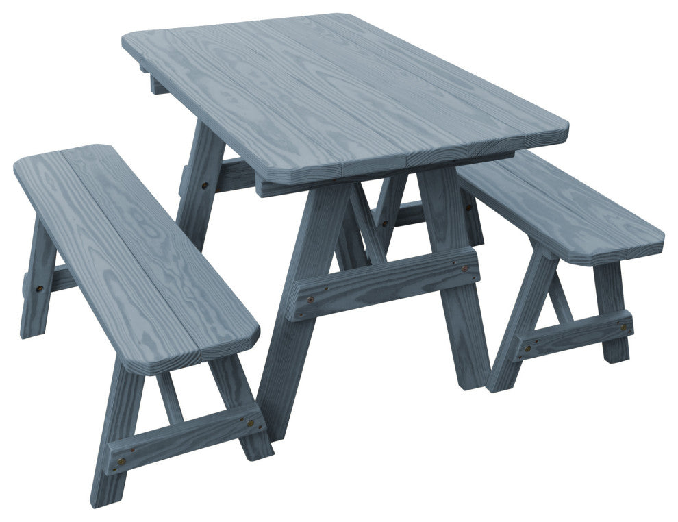 Pine Traditional Table With 2 Benches, Gray Stain, 4 Foot, 2 Benches