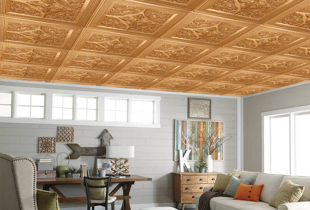 Gold 3D Ceiling Panels, 2'x2', 4 Sq Ft