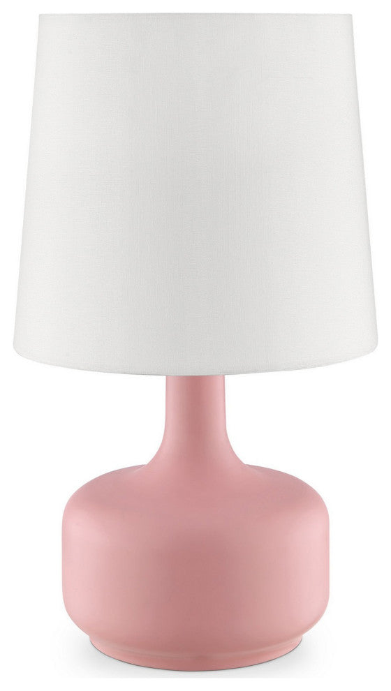 Benzara BM240454 Table Lamp With Teardrop Metal Base and Fabric Shade, Pink
