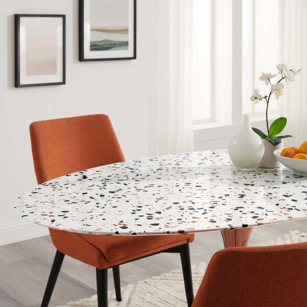 60" Dining Table, Oval, Pink White, Wood, Metal, Modern, Bistro Hospitality