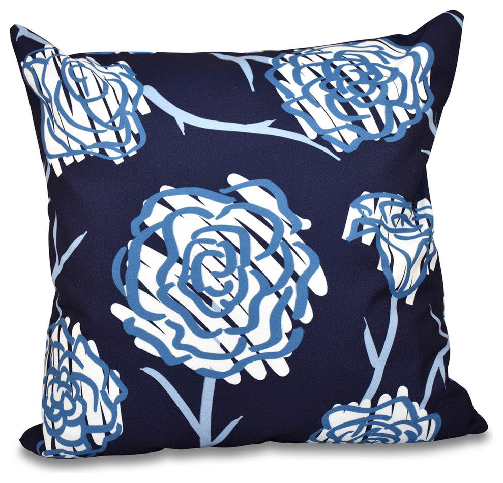 Spring Floral 2, Floral Outdoor Pillow, Navy Blue, 20"x20"