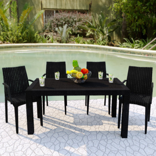 LeisureMod Mace Weave Design Outdoor Dining Table