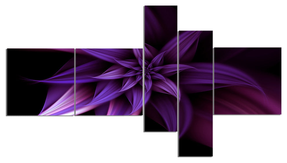 Fractal Flower Purple, Floral Art Canvas Print, 60"x32", 5 panels
