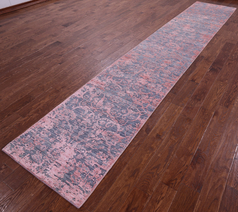 Runner Modern Hand-Knotted Wool & Silk Rug 2' 7" X 14' 9" - Q15767