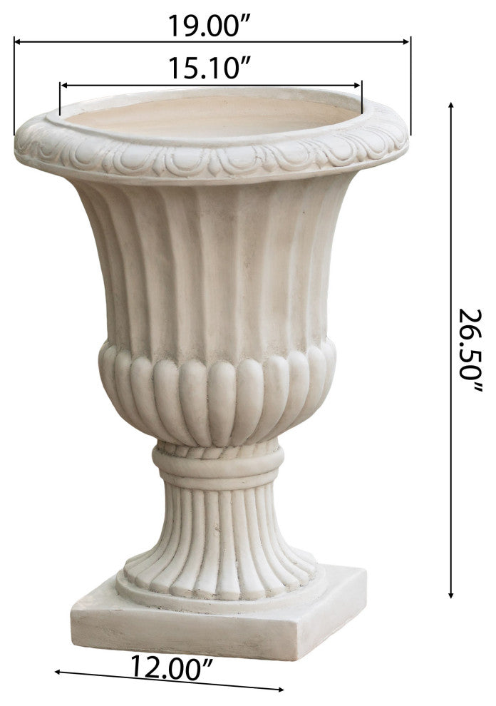 GDF Studio Napoli 26" Antique Stone Planter, White