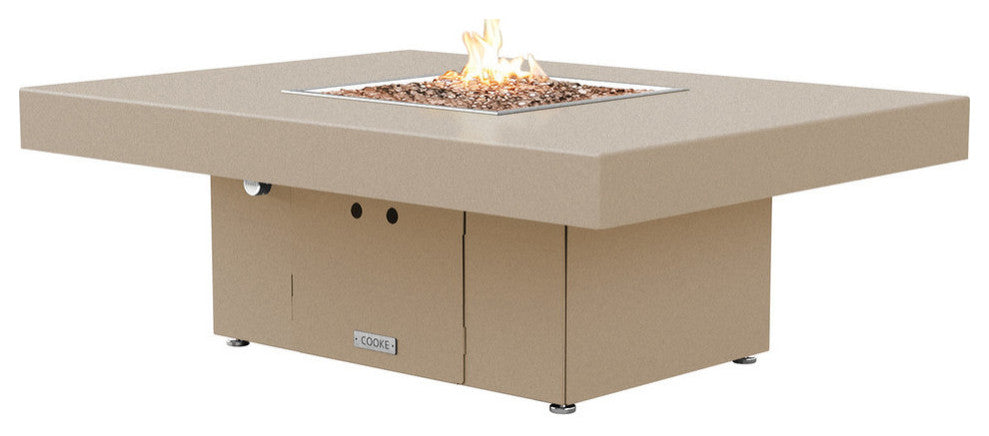 Rectangular Fire Pit Table, 48x36, Natural Gas, Beige Top, Beige