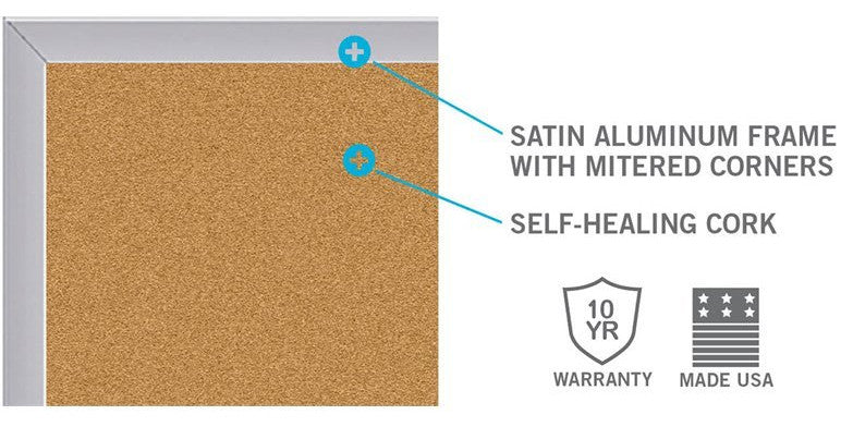 Ghent 48.5" x 60.5" Silver Aluminum Frame Natural Cork Bulletin Board