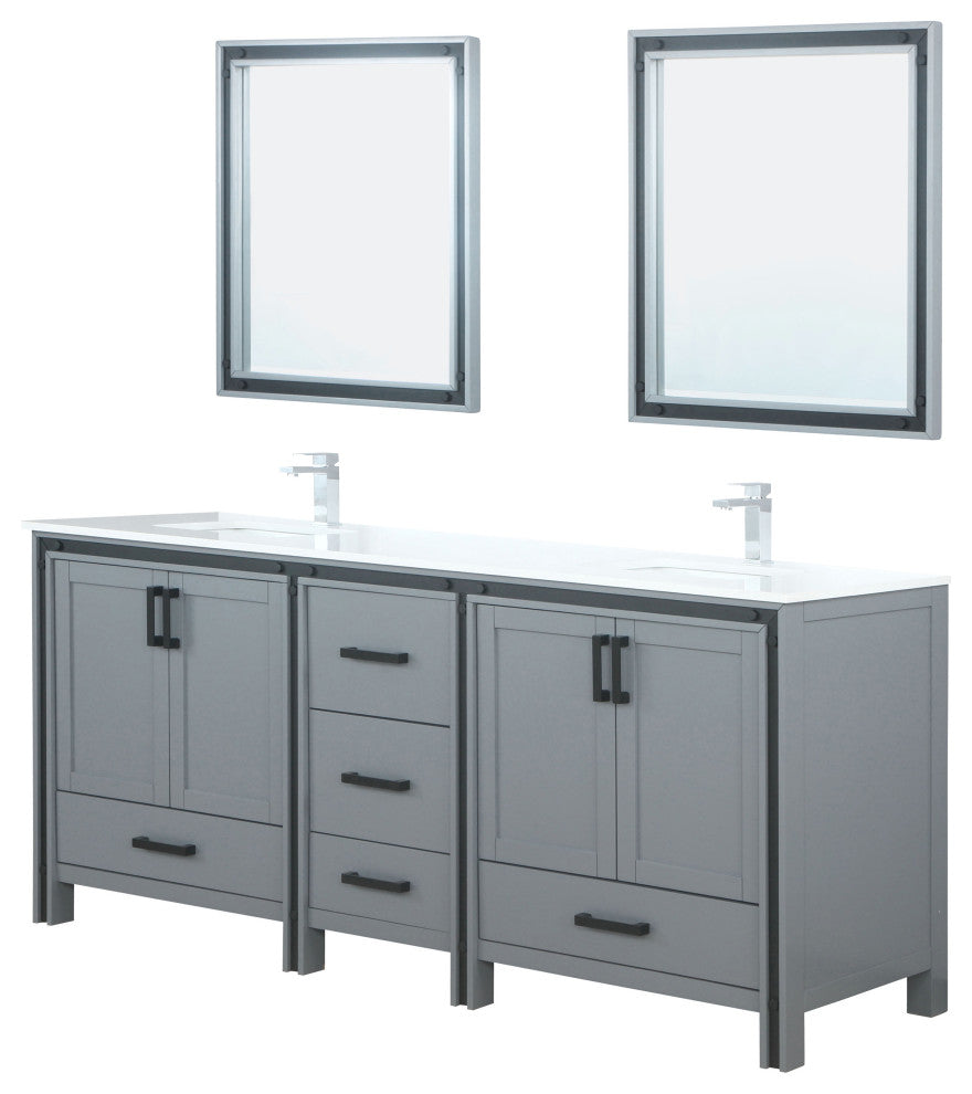 Ziva 80 Dark Grey DB Vanity, Cultured Marble Top, Sink, 30 Mirrors, Faucet