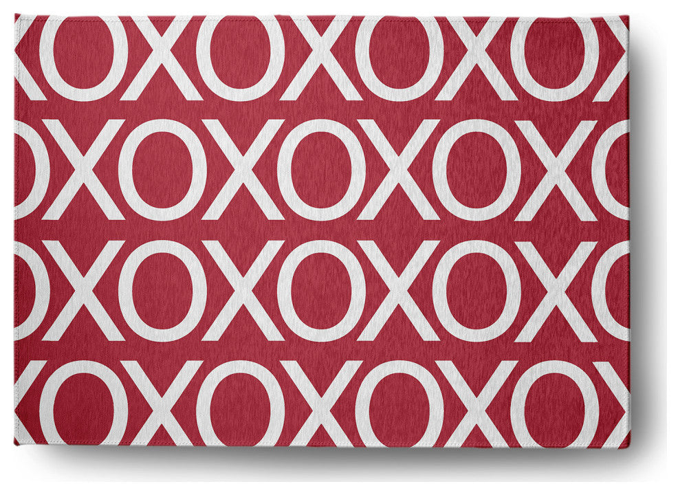 Hugs and Kisses Valentines Chenille Rug, Brick, 5'x7'