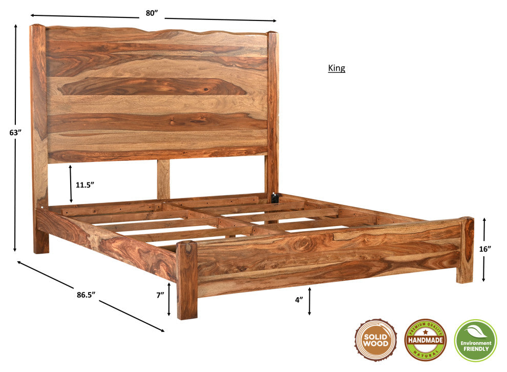 Damian Live Edge Solid Wood Panel Bed, Brown, King