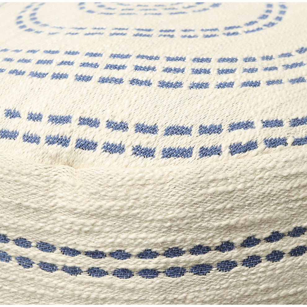 Blue Machine Woven Euclid Pouf, 18" Cube