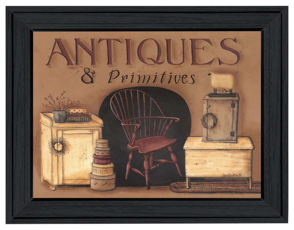 "Antiques and Primitives" By Pam Britton, Printed Wall Art, Black Frame