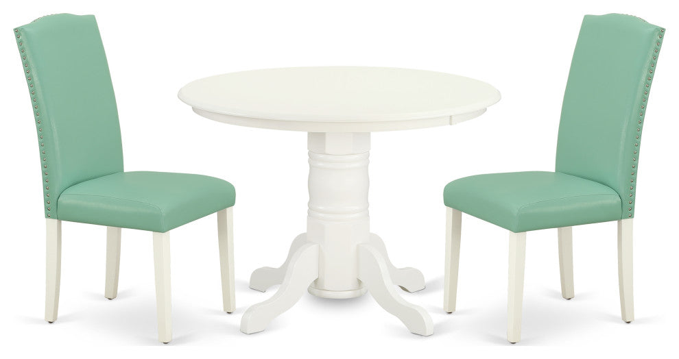 3Pc Round 42" Dinette Table, Pair Of Parson Chair, Pu Leather Color Pond