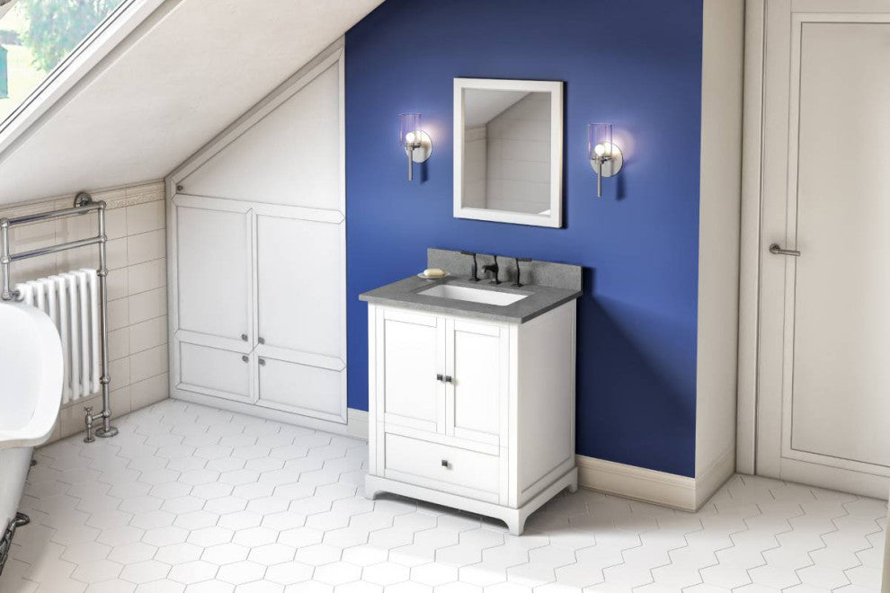 Addington Modern 30" White Vanity, Steel Grey Cultured Marble Vanity Top