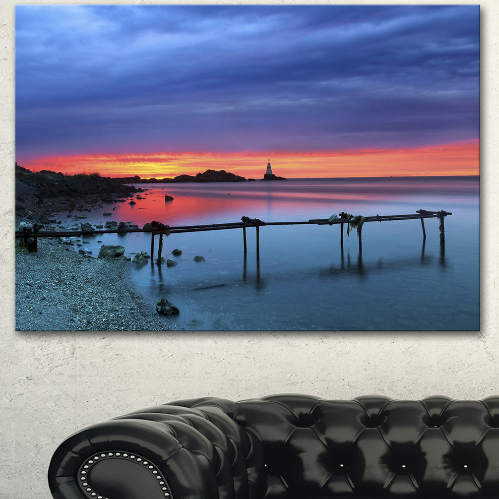 Blue Sky and Waters Panorama, Modern Seashore Canvas Art, 40"x30"