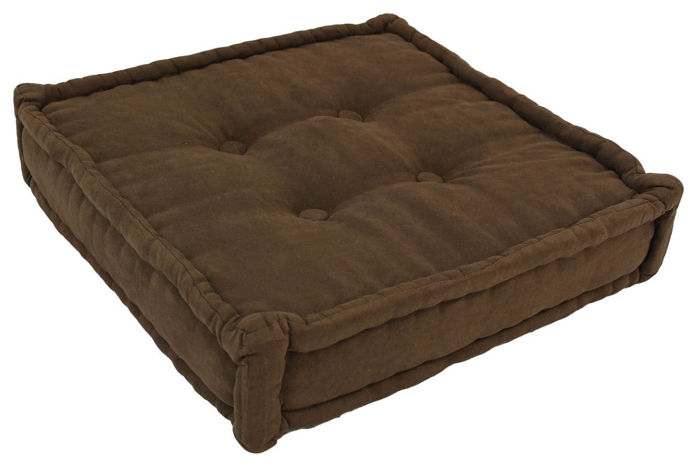 25" Square Corder Floor Pillow with Button Tufts, Chocolate Brown