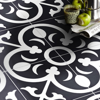 Nador Handmade Cement Tile, Black/White, Sample