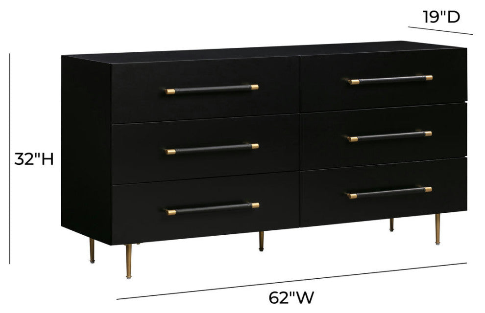 Trident Black 6 Drawer Dresser