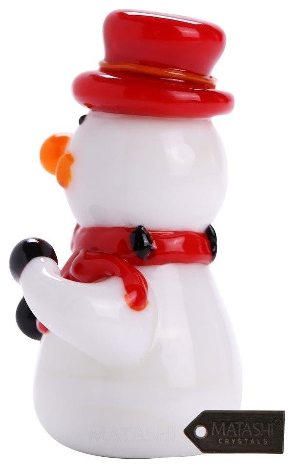 Murano Christmas Winter Decorative Glass Snowman Figurine , Red