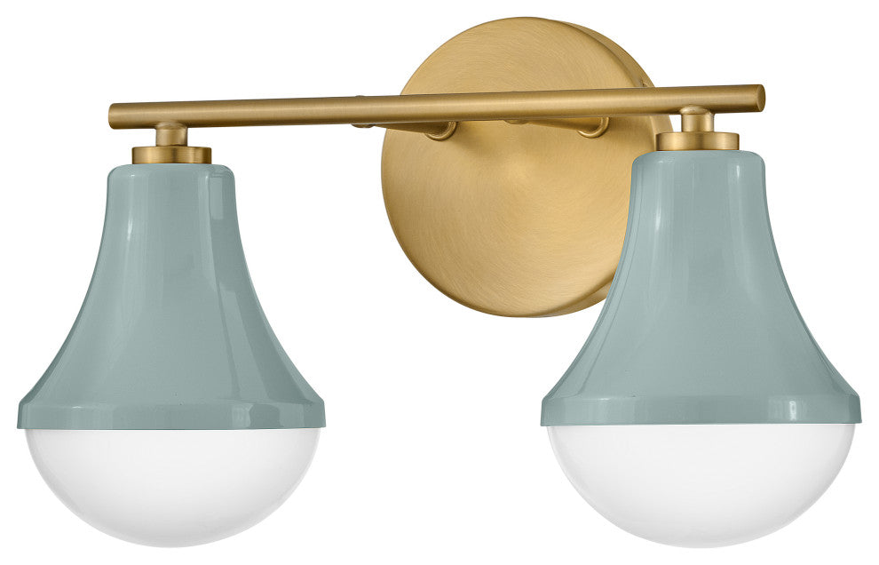 Lark Haddie 14.5" Modern Two-Light Bath Vanity, Seafoam + Lacquered Brass