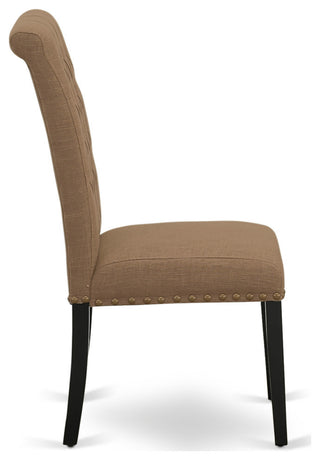 3Pc Dinette Set, Round Table, Two Parson Chairs, Light Sable Fabric, Black