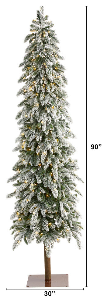 7.5' Flocked Washington Alpine Xmas Faux Tree W/White Lights & Bendable Branches