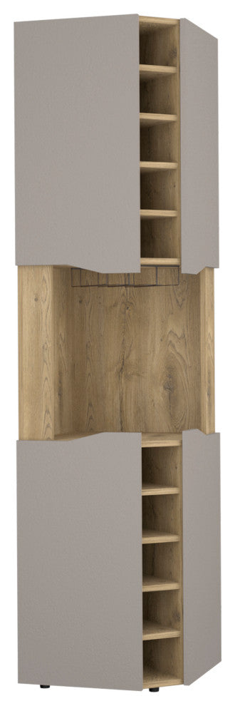 DEPOT E-SHOP Mecca Corner Bar Cabinet, 4 Doors, 8 Shelves, Macadamia/Taupe