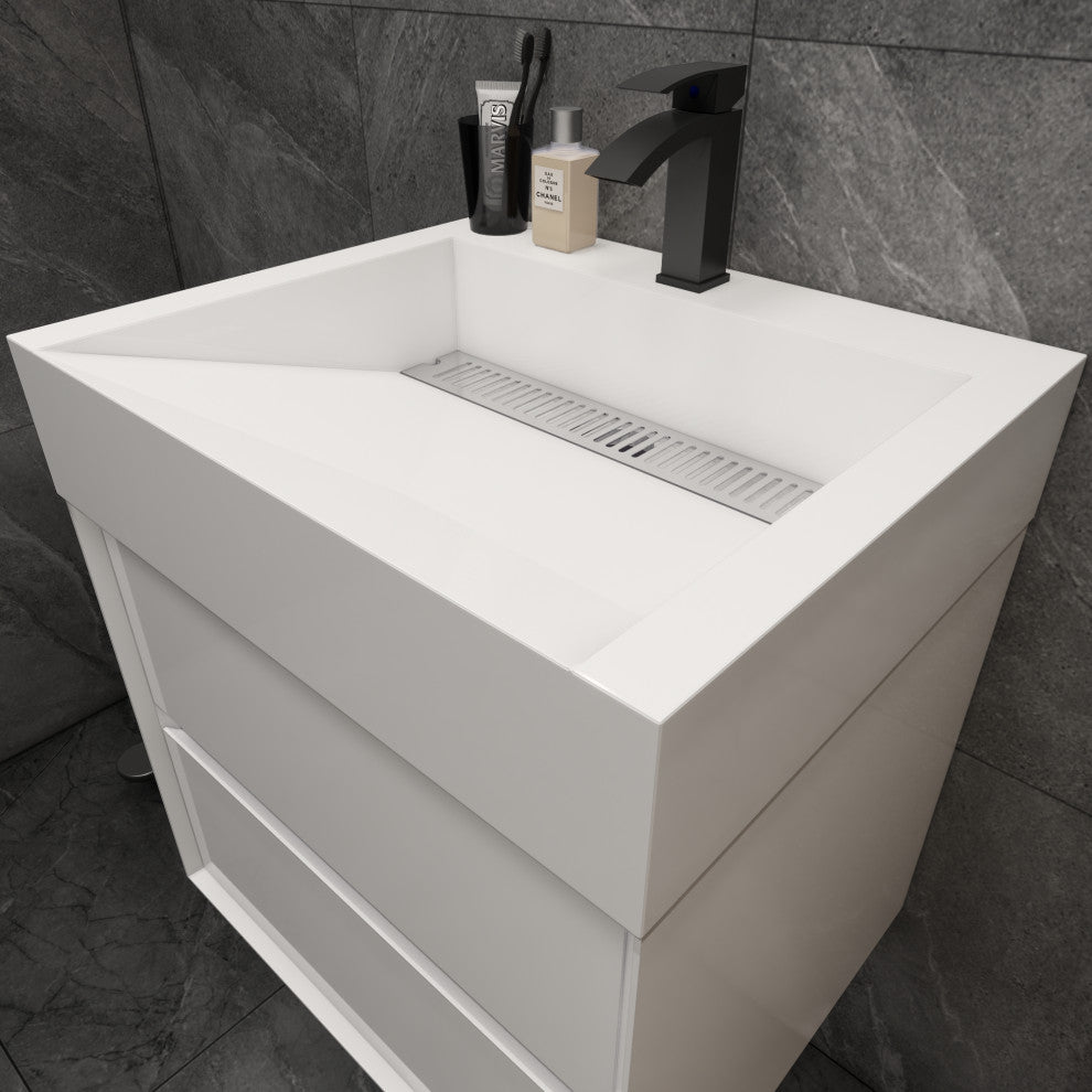 MAX 24" Floating Bath Vanity With Acrylic Sink, Gloss White