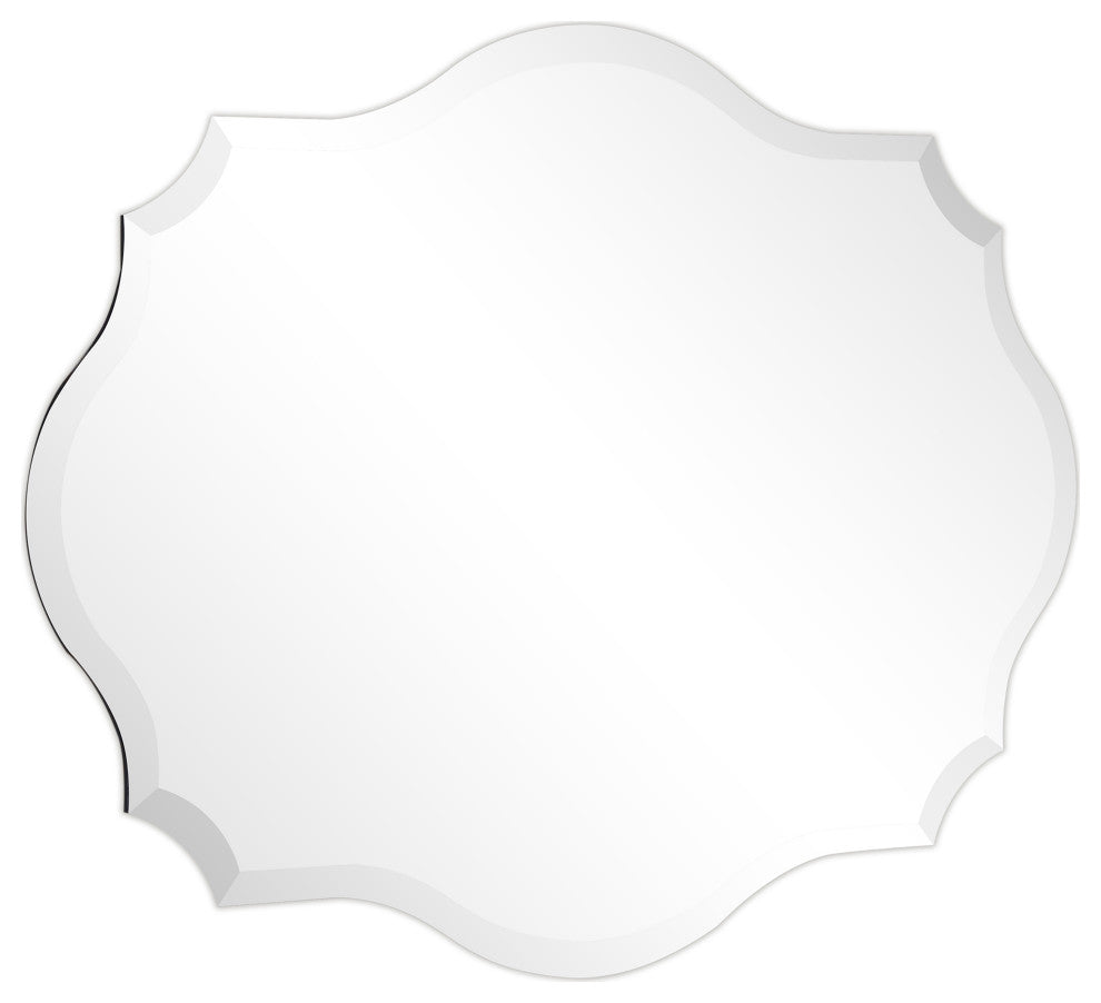 Frameless Beveled Oblong Scalloped Wall Mirror, 1"-Beveled Edge, 24"x32"