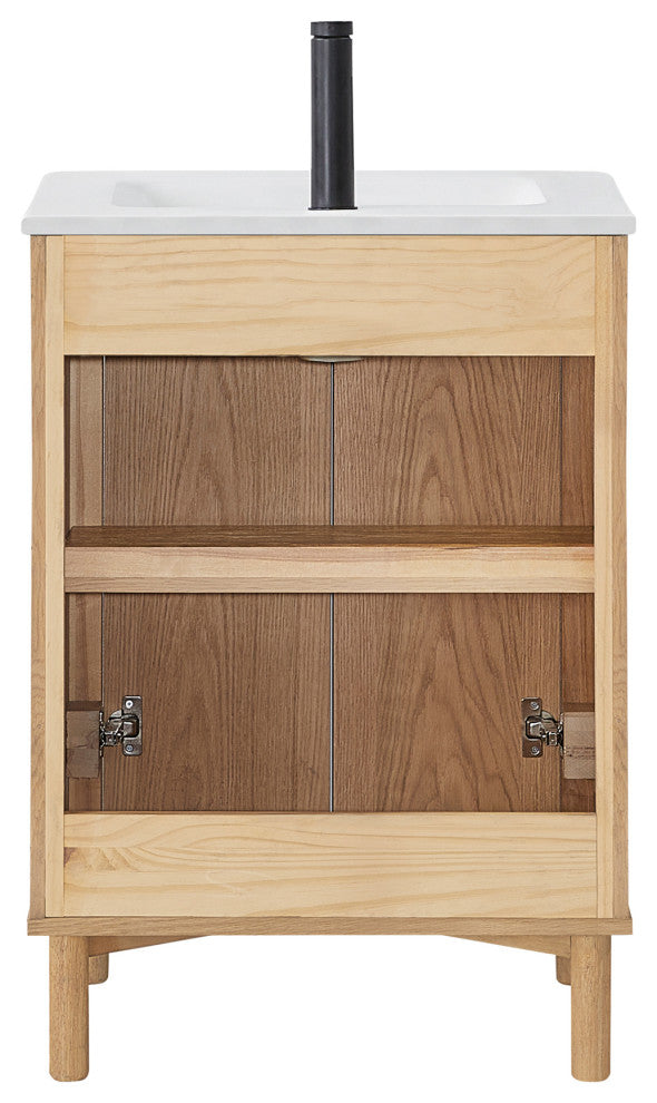 Mumbai Bath Vanity with Ceramic Basin Top without Mirror, Weathering Light Brown, 24", Single Vanity