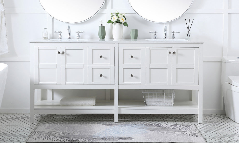White 72" Double Sink Bathroom Vanity