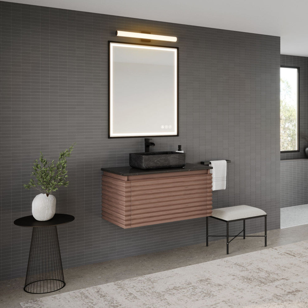 The Accordion Bathroom Vanity, Chestnut Oak, 36", Single Sink, Wall Mount