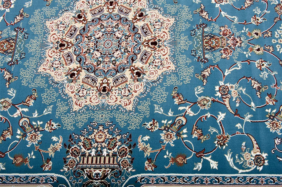 8" x 11" Blue and Cream Embellished Area Rug