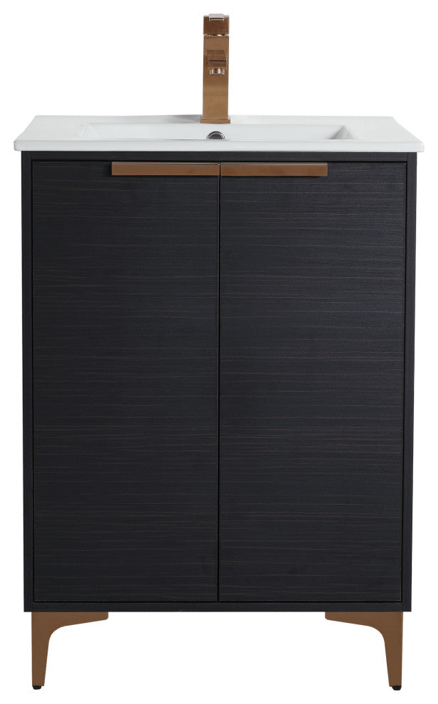Wilmington Bath Vanity, Chestnut, 24 Inch, Rose Gold Hardware