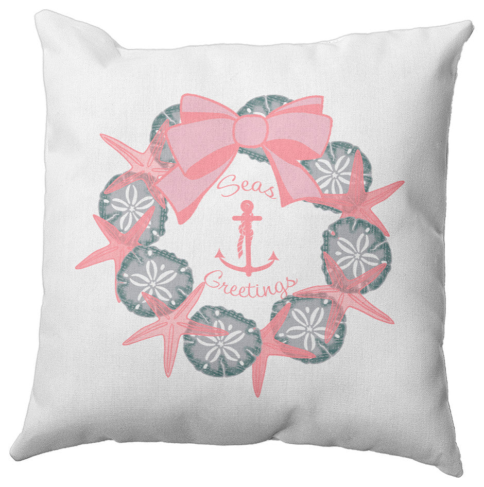 Seas and Greetings Wreath Accent Pillow, Pink Icing, 20"x20"