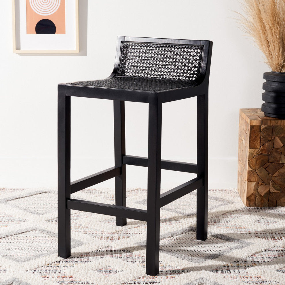 Safavieh Saito Lowback Cane Center Stool, Black