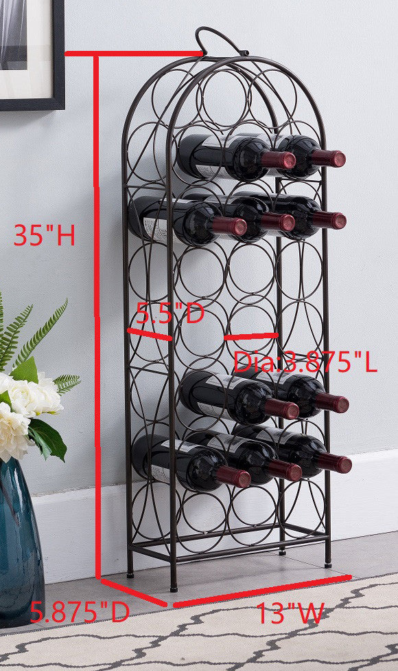 Blythe Floor Wine Rack Stand, Pewter Metal, Transitional, 23 Bottle Holders