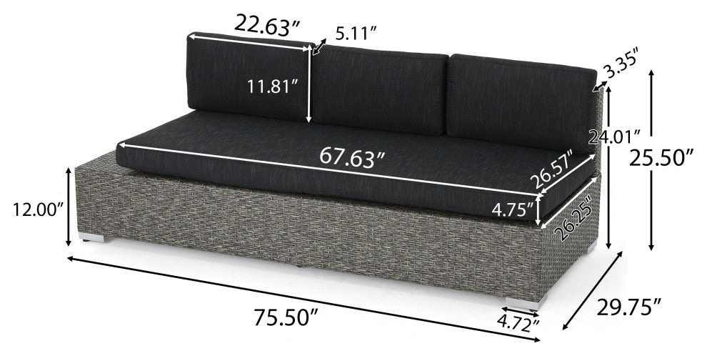 GDF Studio Pueblo Outdoor 7 Seat Wicker V Shaped Sectional Sofa, Cushions