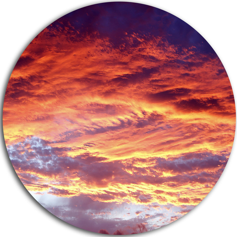 Colorful Sunset Skies With Clouds, Disc Metal Wall Art Landscape, 11"