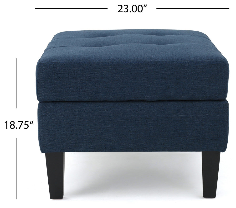 GDF Studio Carolina Tufted Cover Fabric Storage Ottoman, Dark Blue