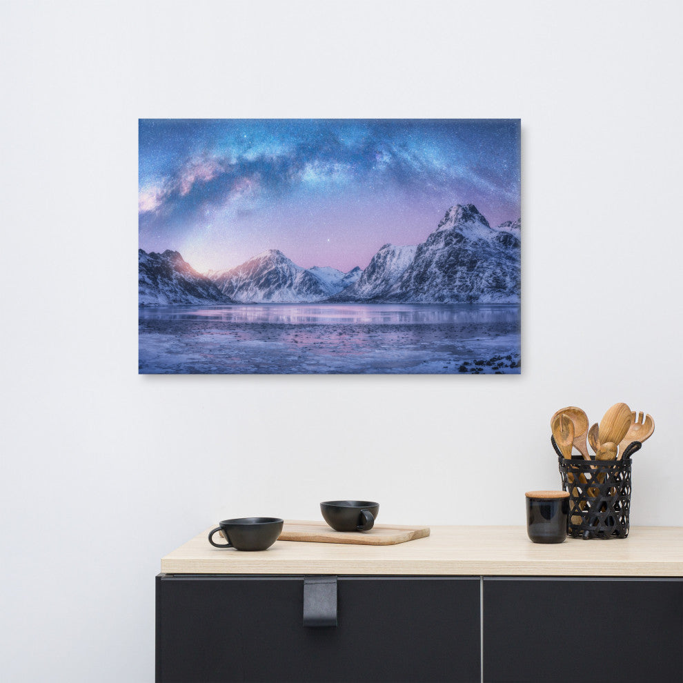 Milky Way Lofoten Islands, Norway Landscape Photo Canvas Wall Art Prints, 24" X 36"