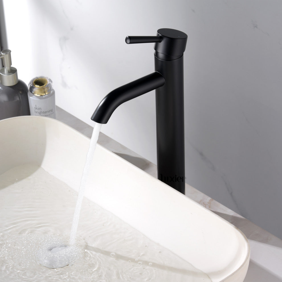 Luxier BSH03-T Single Hole Vessel Bathroom Faucet with Drain, Matte Black