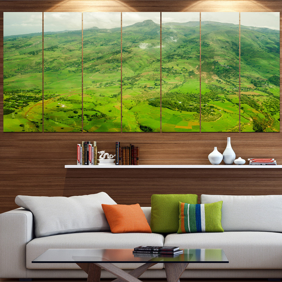 Highlands around Addis Ababa, Landscape Canvas Art Print, 83"x32", 7 Panels