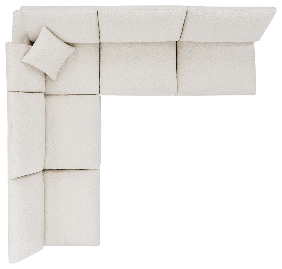 Commix Down Filled Overstuffed Boucle Fabric 5-Piece Sectional Sofa, Ivory