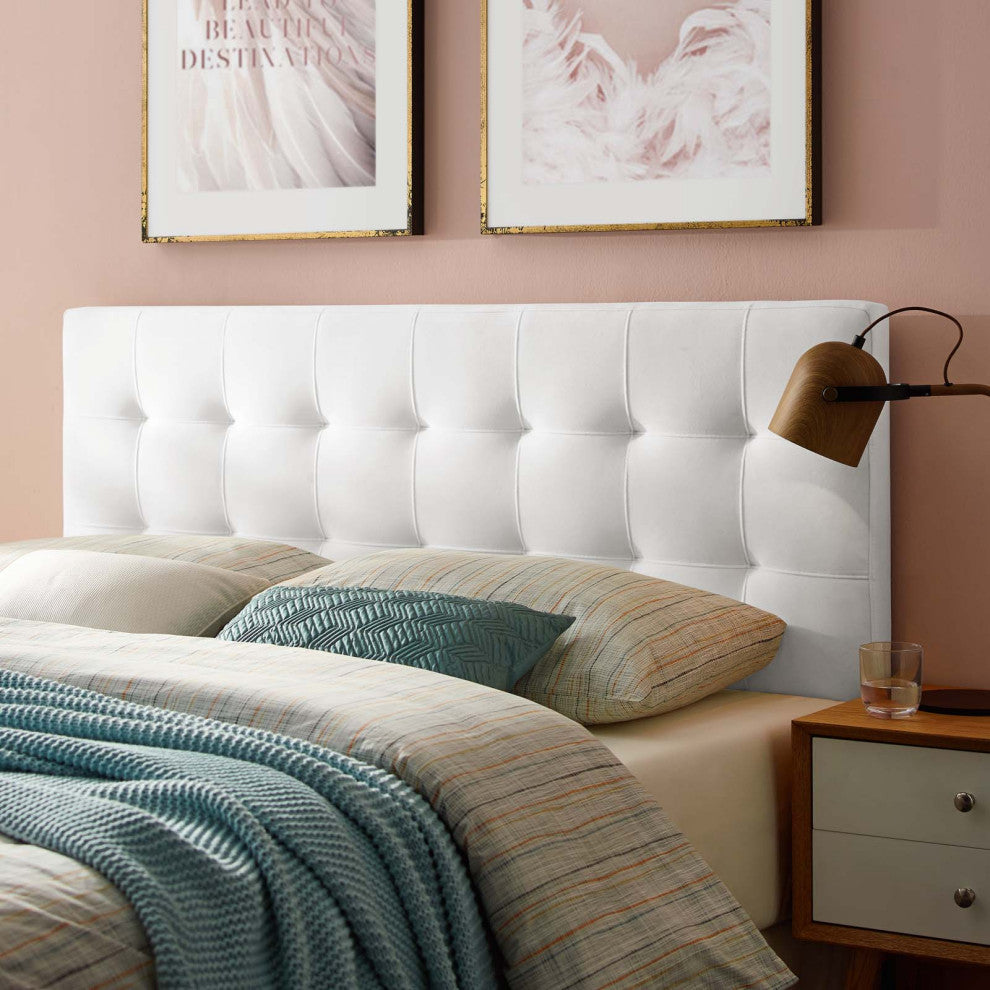 White Lily Biscuit Tufted Full Performance Velvet Headboard