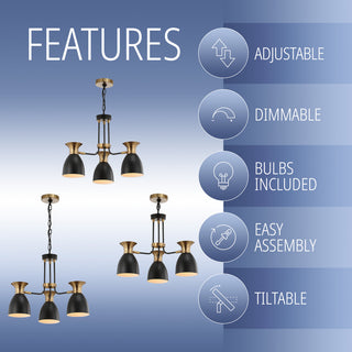 Edison Metal LED Pendant, Black, Brass Gold, Width: 20"