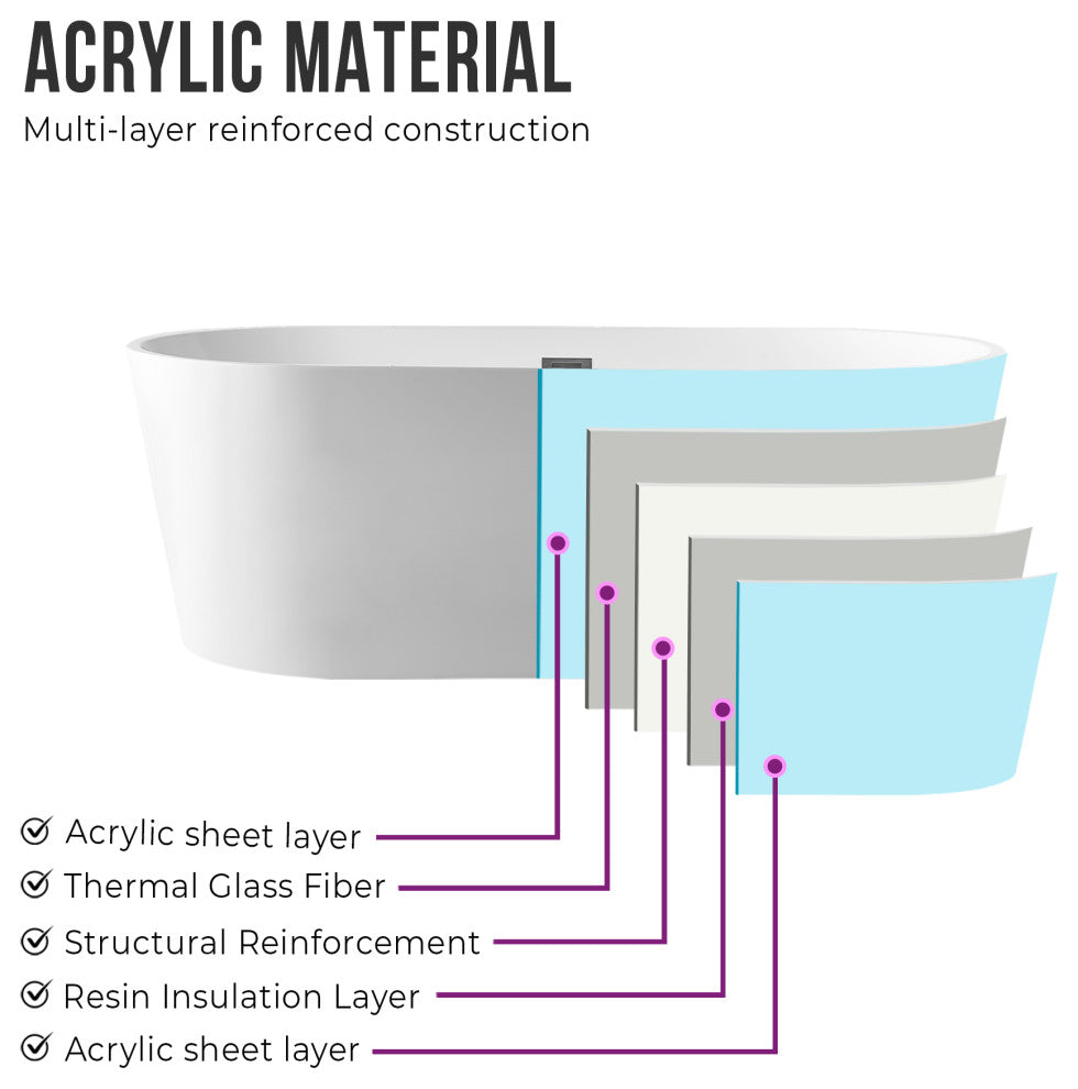 Vanity Art 67" Freestanding Acrylic Soaking Bathtub White