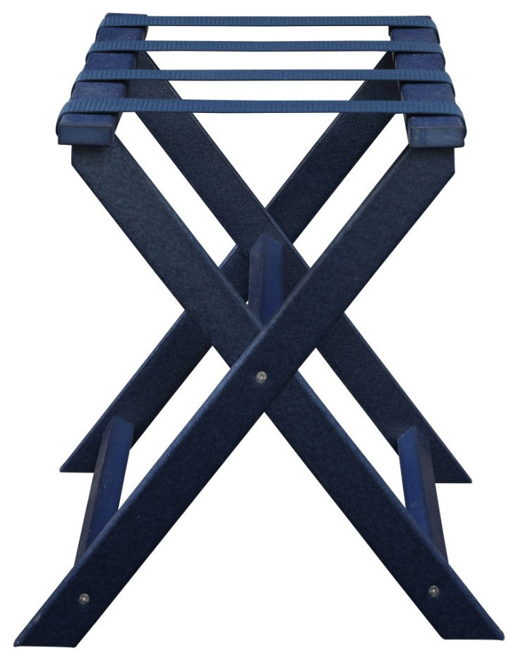 HomeRoots Earth Friendly Navy Blue Folding Luggage Rack With Navy Straps