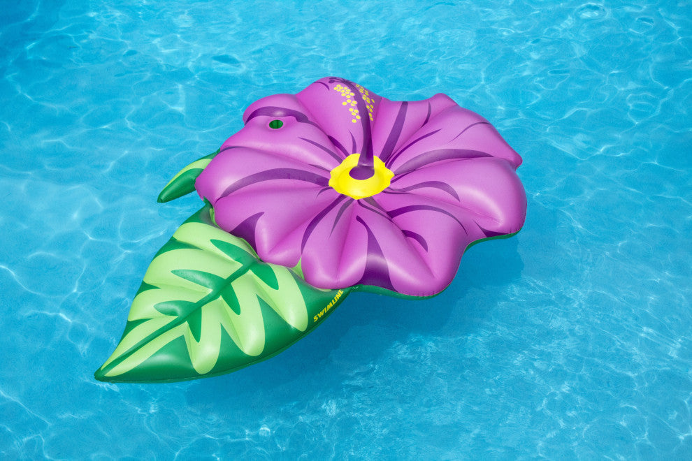 70" Inflatable Green and Pink Summer Hibiscus Flower Lounge Pool Float